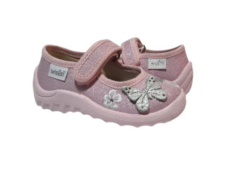 Катя 21-27 пудра, рожева підошва, срібний метелик