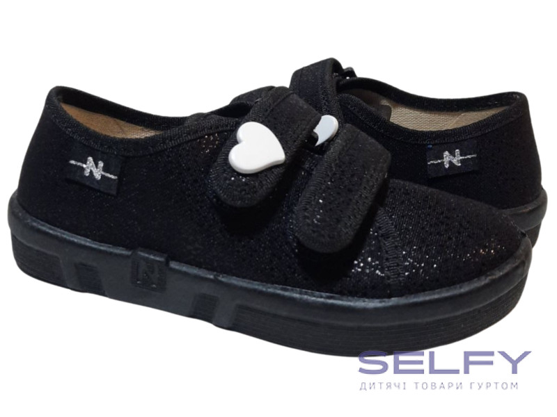 Ellis 26-32 чорна, чорна підошва, біле серце по-розмірно, Фото 1