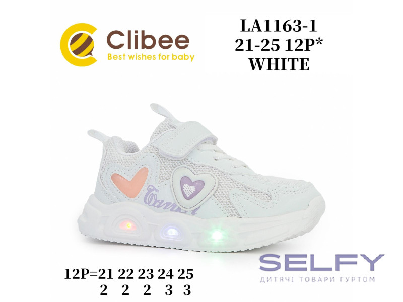 Кросівки дитячі Clibee LA1163-1 white LED 21-25, Фото 1