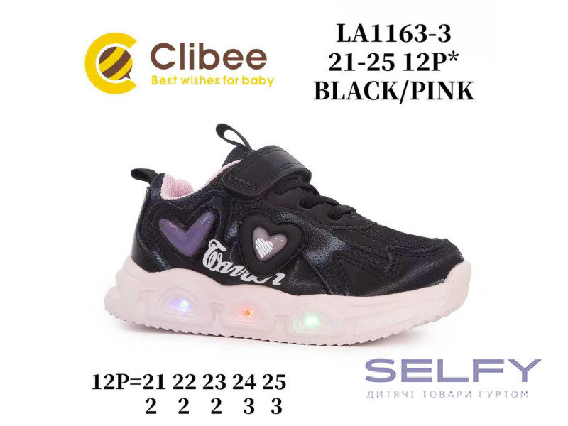 Кросівки дитячі Clibee LA1163-3 black-pink LED 21-25, Фото 1