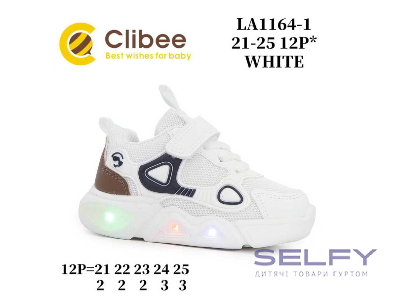 Кроссовки детские Clibee LA1164-1 white LED 21-25, Фото 1