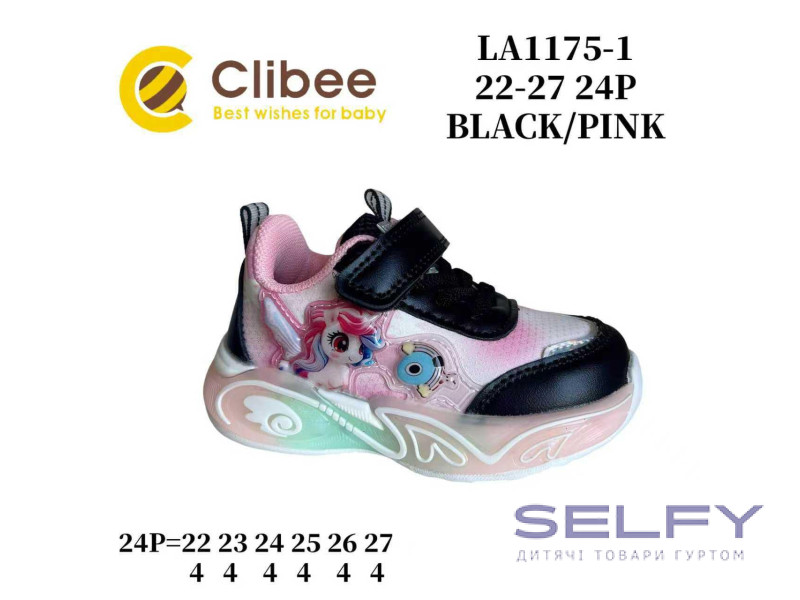 Кроссовки детские Clibee LA1175-1 black-pink 22-27, Фото 1