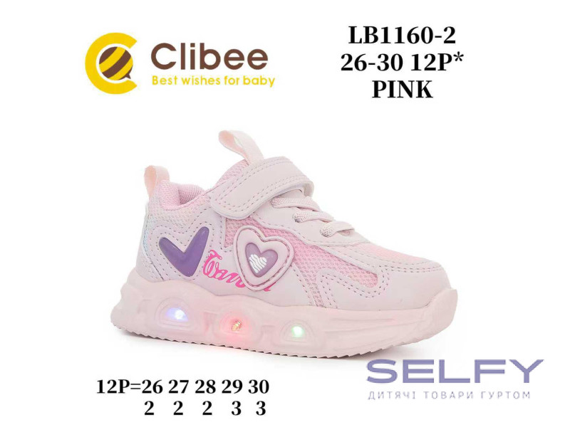 Кросівки дитячі Clibee LB1160-2 pink LED 26-30, Фото 1