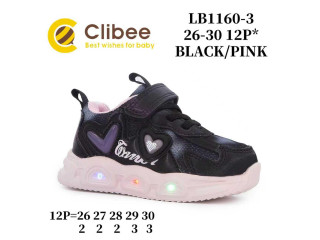 Кроссовки детские Clibee LB1160-3 black-pink LED 26-30
