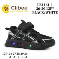 Кросівки дитячі Clibee LB1161-1 black-white LED 26-30