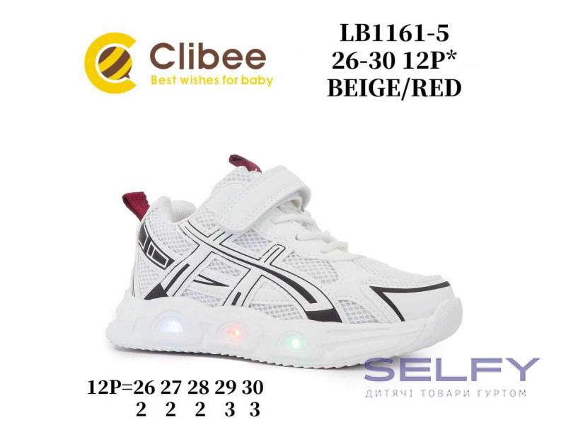Кроссовки детские Clibee LB1161-5 beige-red LED 26-30, Фото 1