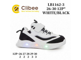 Кроссовки детские Clibee LB1162-3white-black LED 26-30
