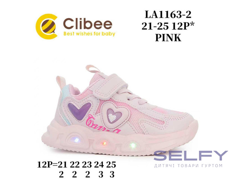Кросівки дитячі Clibee LA1163-2 pink LED 21-25, Фото 1