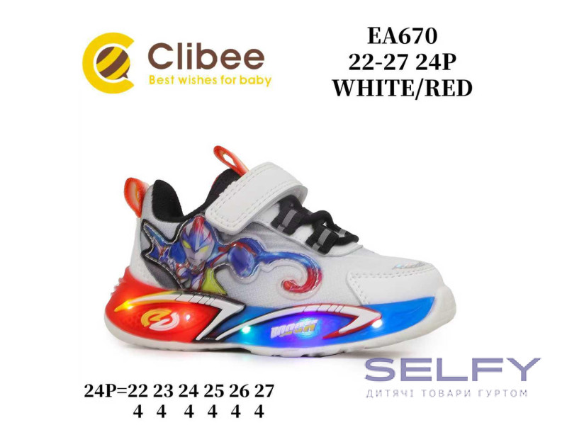 Кроссовки детские Clibee EA670 white-red LED 22-27, Фото 1