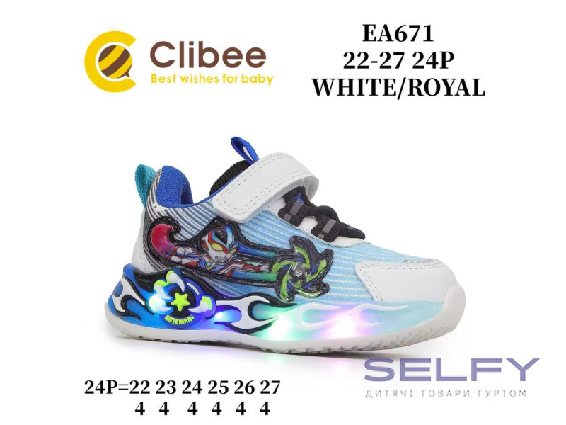 Кроссовки детские Clibee EA671 white-royal LED 22-27, Фото 1