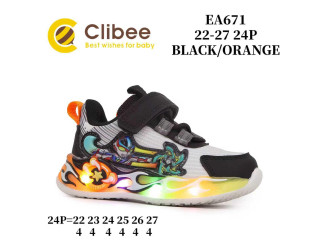 Кроссовки детские Clibee EA671 black-orange LED 22-27