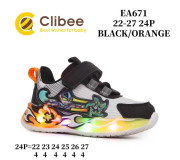 Кроссовки детские Clibee EA671 black-orange LED 22-27
