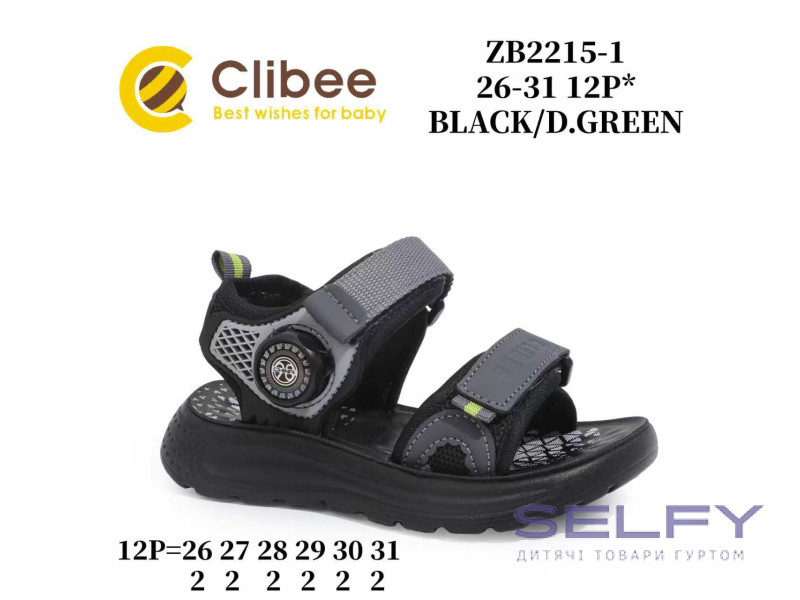 Босоніжки дитячі Clibee ZB2215-1 black-d.green 26-31, Фото 1