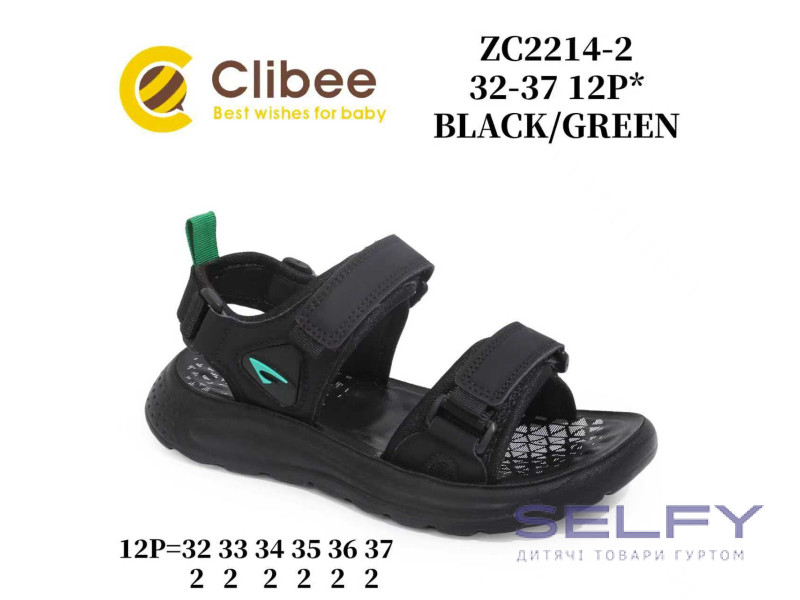 Босоножки детские Clibee ZC2214-2 black-green 32-37, Фото 1