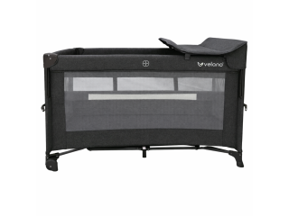 Ліжко-манеж дитяче з другим ярусом та пеленатором VELANO Tino, dark grey
