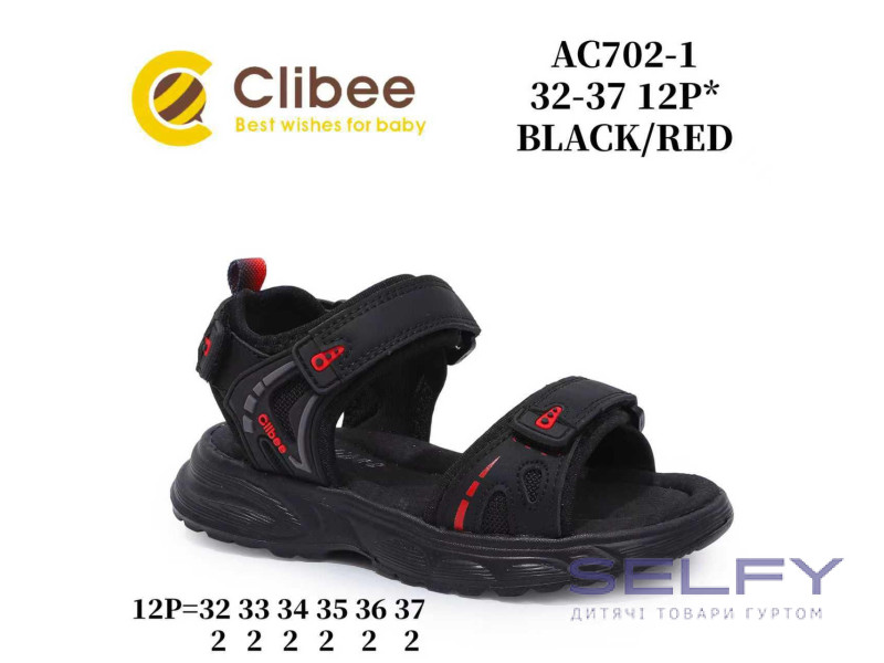 Босоніжки дитячі Clibee AC702-1 black-red 32-37, Фото 1