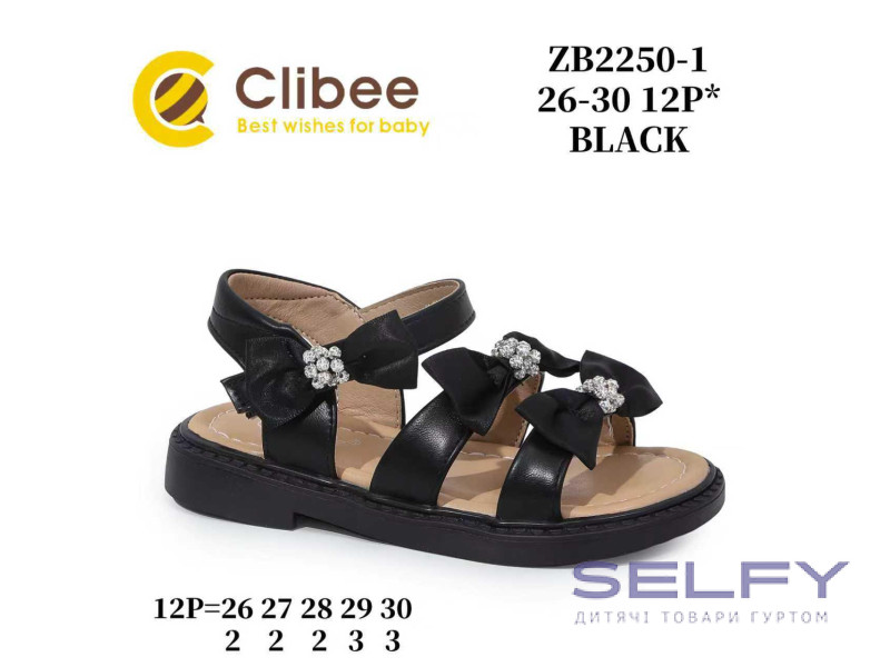 Босоніжки дитячі ClibeeZB2250-1 black 26-30, Фото 1