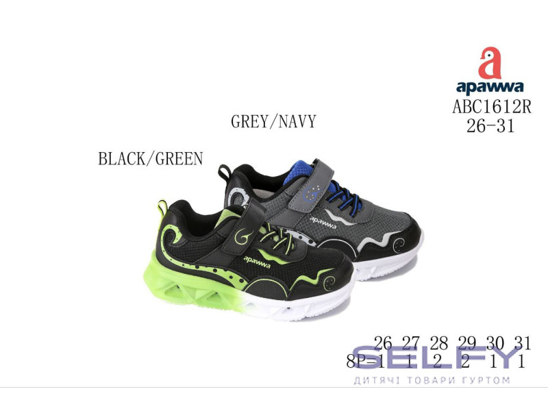 Кросівки дитячі Apawwa ABC1612R black-green 26-31, Фото 1