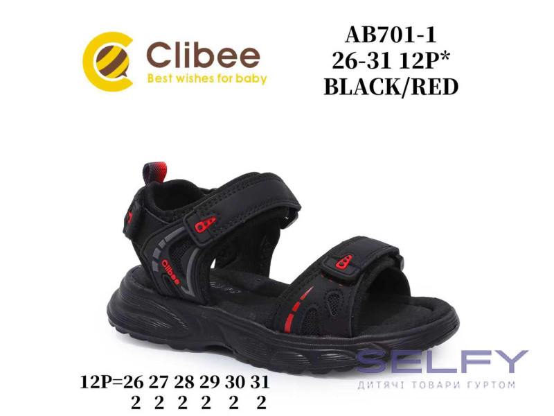 Босоніжки дитячі Clibee AB701-1 black-red 26-31, Фото 1