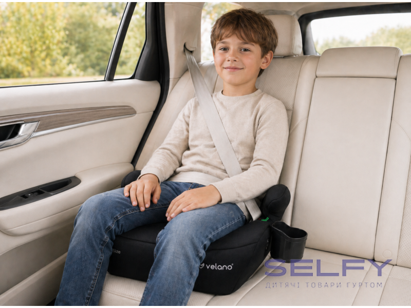 Бустер VELANO Primo i-Size 125-150 см, ISOFIX + подстаканник, black, Фото 6