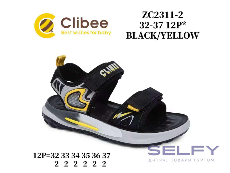 Босоніжки дитячі Clibee ZC2311-2 black-yellow 32-37, Фото 1