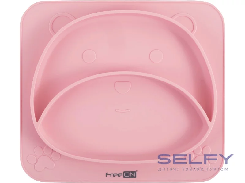 Силиконовая тарелка детская FreeON Bear, розовая, Фото 3
